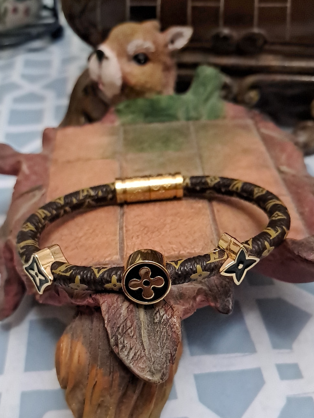 Fashion Jewelry Brown & Gold Men's Logo-Accent Bracelet
